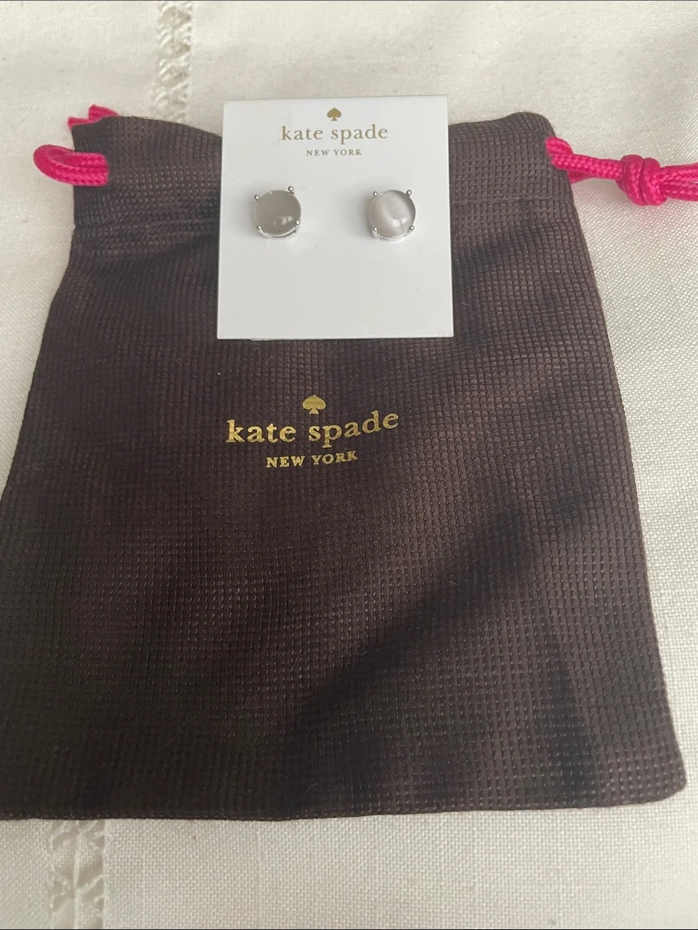 kate spade  Silver Stud Earrings with Gray Cabochon with Dust Bag NWT
